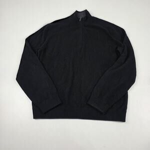 Saks Fifth Avenue Black Sweater Mens Large‎ Cashmere Half Zip Pullover Mock Neck
